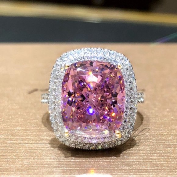 🟡Pink Nature Gemstone and Rhinestone  Ring - Picture 3 of 6